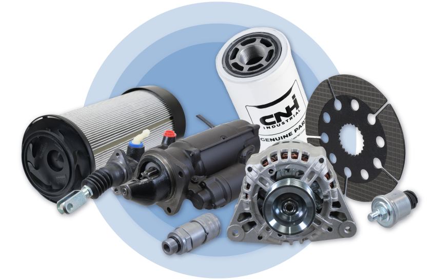 Range of genuine Ford/New Holland tractor parts on display, including filters, linkage components and brake parts, representing the breadth of our genuine parts offering.