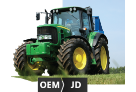Tractor image indicating that genuine replacement parts are available for Ford/New Holland, John Deere and Case IH machinery